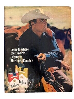 1970 Marlboro Print Ad Cowboy Smoking Horseback Reds Lights Longhorn 100s Flavor